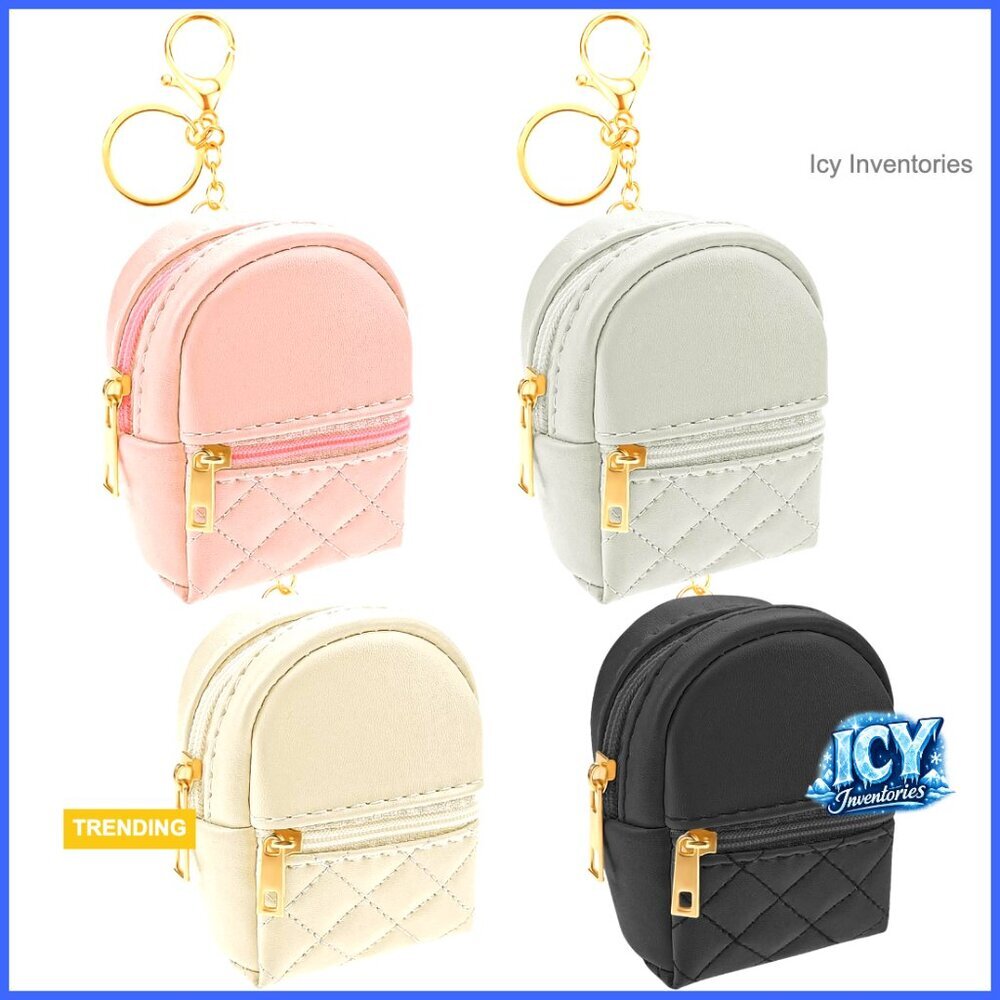 PU Leather Mini Backpack Cosmetic Bag Keychain with Zipper - Picture 1 of 7